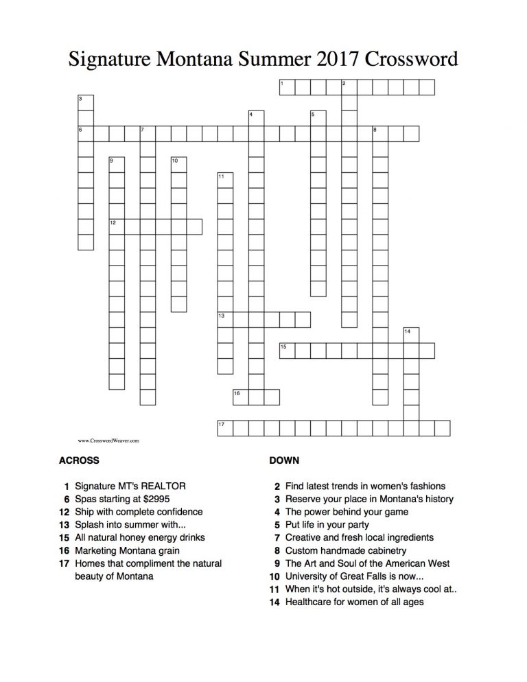 Crossword Puzzle Answers Signature Montana